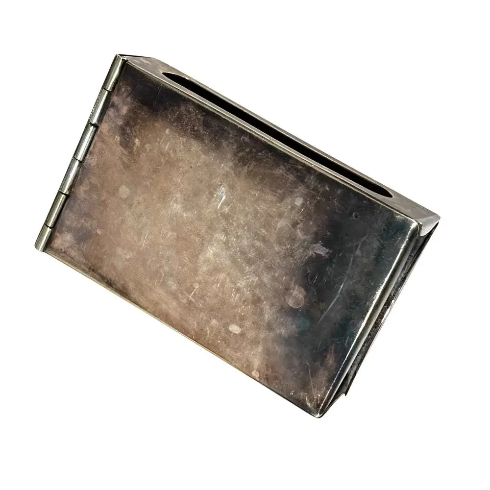 Vintage hallmarked Denmark silver metal match box cover hinged lid village scene